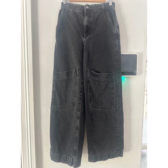 Zara Cargo Utility Belted Denim Jeans High Rise Wide Gray Sz2 belt not included - Picture 7 of 16